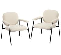 HOMCOM, juego de 2 sillones, sillones de relax con apariencia de chenilla, estructura de metal color crema