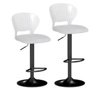 Homcom juego de 2 taburetes altos de cocina giratorios en 360°, taburetes de bar regulables en altura de 84-105 cm, respaldo hueco, reposapiés, para comedor, mostrador, blanco
