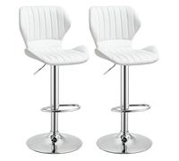 Homcom juego de 2 taburetes altos de cocina y giratorio taburetes altos de cuero sintético con respaldo y estructura de metal 47x51,5x92-114 cm blanco