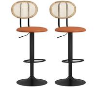 HOMCOM Juego de 2 taburetes de altura ajustable, sillas de respaldo y reposapiés de ratán, taburete de estilo moderno, estructura de madera con revestimiento sintético marrón