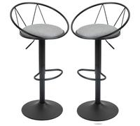 HOMCOM Juego de 2 taburetes de bar ajustables de diseño neo-Retro con reposapiés metálicos en negro y gris lino