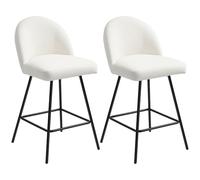HOMCOM Juego de 2 taburetes de bar con reposapiés, sillas altas con respaldo de terciopelo para barra de bar e isla de cocina, 48,5 x 56 x 92 cm, blanco crema