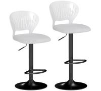 HOMCOM Juego de 2 Taburetes de Bar Giratorios en 360° Regulables en Altura de 84-105 cm Respaldo Hueco Reposapiés Blanco