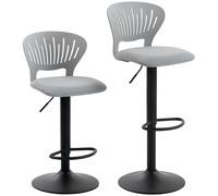 HOMCOM Juego de 2 Taburetes de Bar Giratorios en 360° Regulables en Altura de 84-105 cm Respaldo Hueco Reposapiés Gris