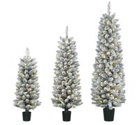 HOMCOM Juego de 3 árboles Artificiales nevados con Luces, 90/120/150 cm | Árbol de Navidad tipo lápiz con puntas de PVC, luces LED blanco cálido, 8 modos, diseño que ahorra espacio
