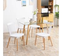 Homcom Juego de 4 Sillas de Comedor Estilo Escandinavo, Respaldo Alto, Asiento de Polipropileno, Patas de Madera de Haya, para Sala de Estar, Dormitorio, Cocina y Oficina, Blanco
