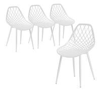 HOMCOM Juego de 4 sillas de comedor, sillas de cocina modernas con respaldo curvo y perforado y patas de metal, sillas de plástico para cocina, dormitorio y salón, color blanco