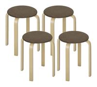 HOMCOM Juego de 4 Taburetes Apilables Redondos de Madera Marrón y Natural