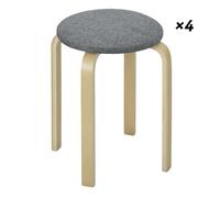 HOMCOM Juego de 4 Taburetes Apilables Redondos Taburetes Bajo de Cocina de Madera con Asiento Acolchado para Comedor Dormitorio Oficina Salón Gris y Natural