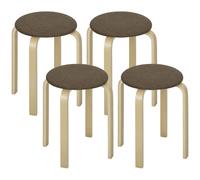 HOMCOM Juego de 4 Taburetes Apilables Redondos Taburetes Bajo de Cocina de Madera con Asiento Acolchado para Comedor Dormitorio Marrón