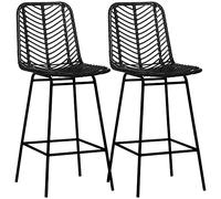HOMCOM - Juego de 4 taburetes de bar, asiento 66 cm, respaldo de cannado, color negro