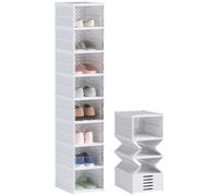HOMCOM Juego de 8 Cajas Plegables para Zapatos, Cajas de Almacenamiento de Plástico con Tapas, para Zapatos, para Tallas de hasta 43, Blancas, 26x35x cm