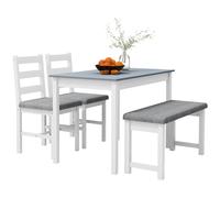 HOMCOM Conjunto de Mesa de Comedor de 4 Piezas 1 Mesa 1 Banco 2 Sillas Grupo de Asientos Gris+ Blanco Aosom España