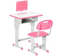 HOMCOM Juego de Escritorio y Silla Infantil de +6 Años Altura Ajustable con 1 Cajón y Estante para Libros 60x45x90-102 cm Rosa Rosa