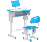 HOMCOM Juego de Escritorio y Silla Infantil de +6 Años Altura Ajustable con 1 Cajón y Estante para Libros 60x45x90-102 cm Azul