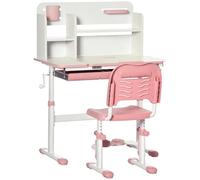HOMCOM Juego de Escritorio y Silla para Niños +3 Años Altura Ajustable Rosa