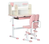 HomCom Pupitre infantil ajustable con 1 cajón, 1 estante y tablero inclinable Rosa y Blanco Rosa