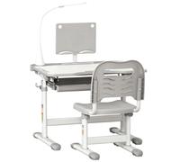 HOMCOM Juego de Escritorio y Silla para Niños de +6 Años Ajustable con Mesa Inclinable Lámpara Cajón y Estante para Libros Gris
