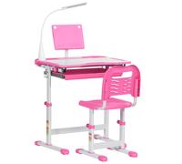 HOMCOM Juego de Escritorio y Silla para Niños de +6 Años Ajustable con Mesa Inclinable Lámpara Cajón y Estante para Libros Rosa
