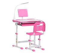 HOMCOM Juego de Escritorio y Silla para Niños de +6 Años Pupitre Infantil Altura Ajustable Escritorio Infantil con Mesa Inclinable Lámpara Cajón y Estante para Libros Rosa