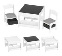 HOMCOM Juego de Mesa con Sillas para Niños 2 en 1 con Pizarra Cajones de Tela y Espacio de Almacenamiento Gris Aosom España