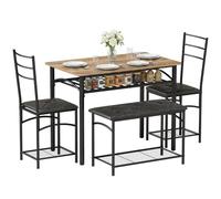 HOMCOM Juego de Mesa de Comedor con 2 sillas Acolchadas y Banco, Juego de Comedor con Estante, para Espacios pequeños, Cocina, Comedor, Color marrón