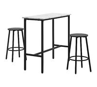HOMCOM Juego de Mesa de Comedor Mesa Alta de Bar con 2 Taburetes Redondo 3 Piezas Marco de Acero Estilo Moderno para Cocina Salón Blanco y Negro