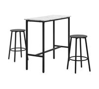 HOMCOM Juego de Mesa de Comedor Mesa Alta de Bar con 2 Taburetes Redondo 3 Piezas Marco de Acero Estilo Moderno para Cocina Salón Blanco y Negro
