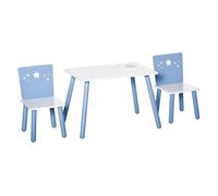 HomCom Set mesa y 2 sillas para niños madera 2-4 años 60x40x43/28x26x48 cm Blanco y azul