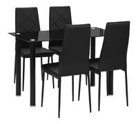 HOMCOM Juego de Mesa Moderno para 4, Ahorra Espacio, Negro | 5 piezas, sillas tapizadas en cuero PU, sobre de vidrio, estructura de acero