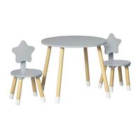 HOMCOM Juego de Mesa y 2 Sillas de Madera para Niños con Mesa Redondo Ø59x50 cm y Sillas Ø28x51 cm Muebles Infantiles para Sala de Juego Dormitorio Gris