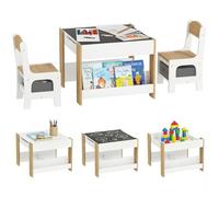 HomCom Juego de mesa y 2 sillas infantiles 2 en 1 con pizarra Blanco y natural