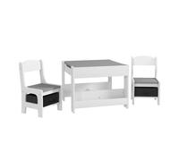 HOMCOM Juego de Mesa y 2 Sillas Infantiles Mesa con Sillas para Niños 3 en 1 con Pizarra Cajones de Tela y Espacio de Almacenamiento para Guardería Sala de Juegos Blanco y Gris
