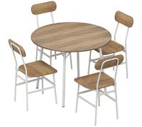HOMCOM Juego de Mesa y 4 Sillas de Comedor Estilo Industrial Marco Metálico para Espacios Pequeños Salón Natural y Blanco