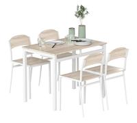 HOMCOM Juego de Mesa y Sillas de Comedor, Mesa de Cocina Rectangular con 4 Sillas, Estilo Moderno, Marco Metálico, para Espacios Pequeños, Salón, Roble y Blanco