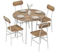 HOMCOM Juego de Mesa y 4 Sillas de Comedor Marco Metálico Natural y Blanco Natural y Blanco