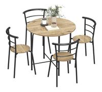 HOMCOM Juego de Mesa y 4 Sillas de Comedor Redonda Estilo Industrial Marco Metálico para Espacios Pequeños Salón Natural marrón
