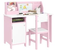 HOMCOM Juego de Mesa y Silla Infantil de Madera con Pizarra Blanca Mesa de Estudio para Niños de +5 Años Mueble Escritorio Infantil 90x45x85 cm Rosa