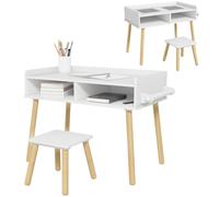 HOMCOM Juego de Mesa y Silla Infantil Mesa para Niños con Tablero de Bloques de Construcción y Rollo de Papel Blanco Aosom España