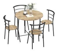 HOMCOM Juego de Mesa y Sillas de Comedor, Mesa de Cocina Redonda con 4 Sillas, Estilo Industrial, Marco Metálico, para Espacios Pequeños, Salón, Natural