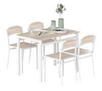 HOMCOM Juego de Mesa y Sillas de Comedor, Mesa de Cocina Rectangular con 4 Sillas, Estilo Moderno, Marco Metálico, para Espacios Pequeños, Salón, Roble y Blanco