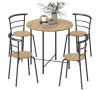 HOMCOM Juego de Mesa y 4 Sillas de Comedor Redonda Estilo Industrial Marco Metálico para Espacios Pequeños Salón Natural marrón