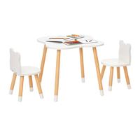 HOMCOM Juego de mesa y sillas infantiles de diseño escandinavo con diseño de osito, MDF blanco