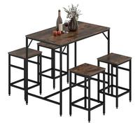 Homcom juego de mesa y taburetes de bar, mesa alta de cocina con 4 taburetes industrial, con reposapiés, ahorro de espacio, para espacios reducidos, comedor, salón, marrón rústico 100 cm
