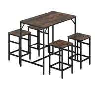 Homcom juego de mesa y taburetes de bar, mesa alta de cocina con 4 taburetes industrial, con reposapiés, ahorro de espacio, para espacios reducidos, comedor, salón, marrón rústico