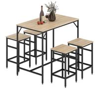 HOMCOM Juego de Mesa y Taburetes de Bar, Mesa Alta de Cocina con 4 Taburetes Industrial, con Reposapiés, Ahorro de Espacio, para Espacios Reducidos, Comedor, Salón, Roble
