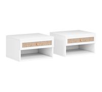 HOMCOM Juego de Mesitas de Noche Flotantes con Cajón de Ratán y Estante Abierto para Dormitorio 40x34x23cm Blanco