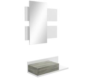 HOMCOM Juego de Muebles de Entrada Recibidor con Espejo y Cajón Recibidor Colgante para Pasillo Estilo Moderno 75x3,5x75 cm y 75x30,5x20 cm Blanco y Gris