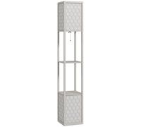 HOMCOM Lámpara con estantería, 2 lámparas, 2 estantes, 4 niveles, MDF gris con diseño de panal, 26x26x156 cm, gris