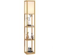 HOMCOM Lámpara de Pie con Estantes de Almacenaje, Lámpara de Madera Moderna, Bombilla E27, para Salón, Dormitorio, Oficina Natural Wood